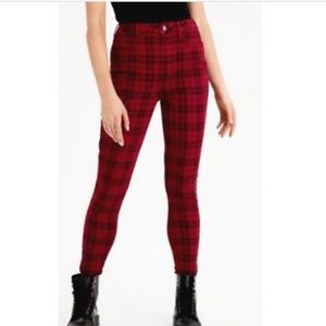 American Eagle Outfitters Red Plaid Hi-Rise Jegging